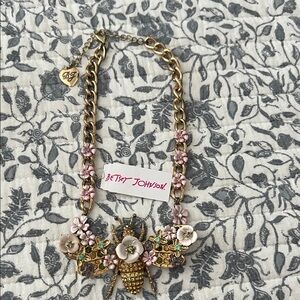 Betsey Johnson Gold and Pink Bee Necklace